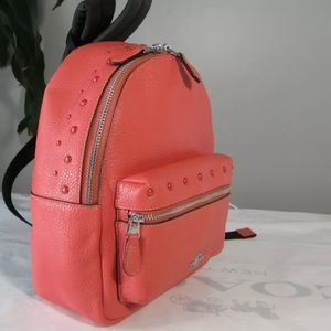 Coach Leather Studded Mini Charlie Backpack Coral